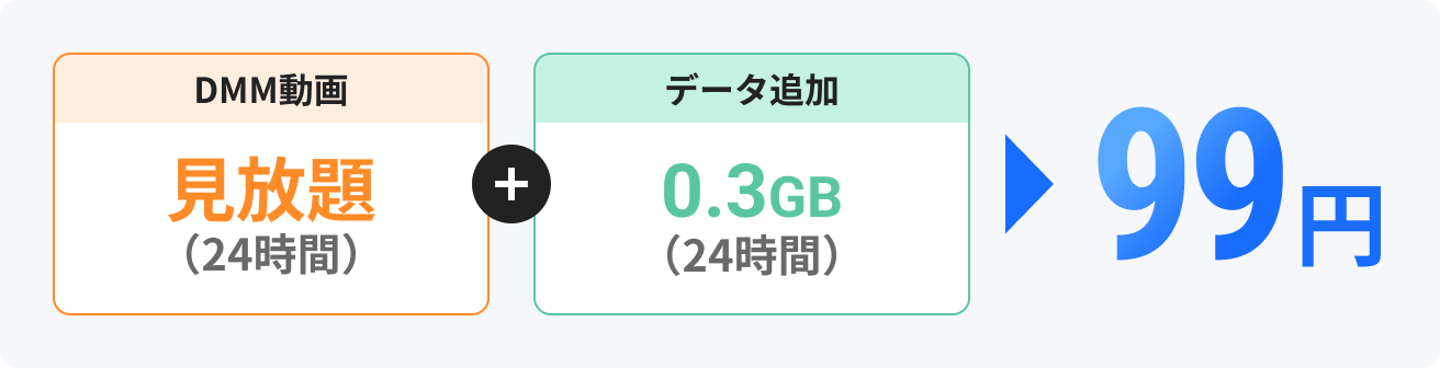 DMM動画見放題(24時間)＋データ追加0.3GB（24時間）99円