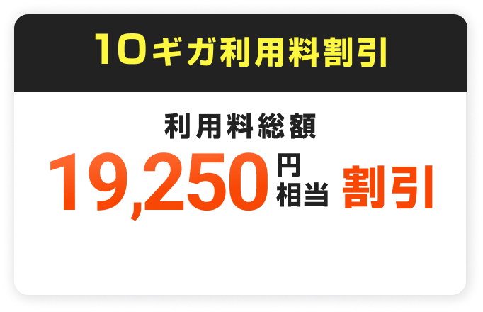 10ギガ利用料割引。利用料総額19,250円相当割引